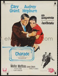 1c0304 CHARADE French 24x32 1964 tough Cary Grant & sexy Audrey Hepburn, artwork by Vanni Tealdi!