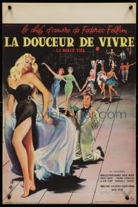 1c0534 LA DOLCE VITA French 16x24 1960 Federico Fellini, Mastroianni, sexy Ekberg by Yves Thos!
