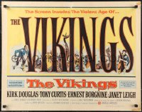 1c0966 VIKINGS style A 1/2sh 1958 Kirk Douglas, Tony Curtis, sexy Janet Leigh tied to ship!