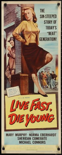 1c0984 LIVE FAST DIE YOUNG insert 1958 classic artwork image of bad girl Mary Murphy on street corner!