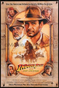 1c1202 INDIANA JONES & THE LAST CRUSADE advance 1sh 1989 Ford/Connery over brown background by Drew!