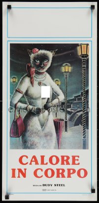 1c0339 CALORE IN CORPO Italian locandina 1985 wild artwork of naked woman inside cat suit, Body Heat!