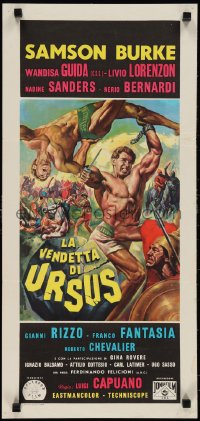 1c0376 REVENGE OF URSUS Italian locandina 1961 La vendetta di Ursus, cool gladiator fighting art!