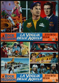 1c0391 GATHERING OF EAGLES set of 7 Italian 19x27 pbustas 1963 pilot Rock Hudson, Peach, Taylor!