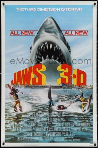 1c1223 JAWS 3-D 1sh 1983 Dennis Quaid, great Gary Meyer shark art, the third dimension is terror!