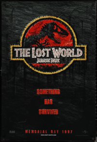 1c1239 JURASSIC PARK 2 teaser DS 1sh 1997 Spielberg, classic logo with T-Rex over red background!