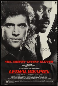 1c1259 LETHAL WEAPON 1sh 1987 great close image of cop partners Mel Gibson & Danny Glover!