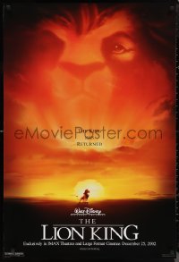 1c1264 LION KING IMAX advance DS 1sh R2002 Disney cartoon set in Africa, cool image of Mufasa in sky