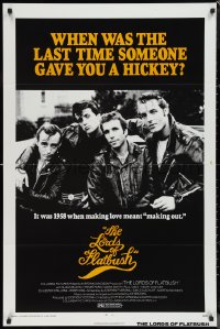 1c1277 LORDS OF FLATBUSH 1sh R1977 cool portrait of Fonzie, Rocky, & Perry as greasers in leather!