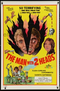 1c1283 MAN WITH 2 HEADS 1sh 1972 William Mishkin horror, shudder in the house of degradation!