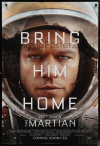 1c1287 MARTIAN int'l advance DS 1sh 2015 close-up of astronaut Matt Damon, bring him home!