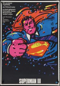 1c0759 SUPERMAN III Polish 27x38 1985 different art of Christopher Reeve by Waldemar Swierzy!