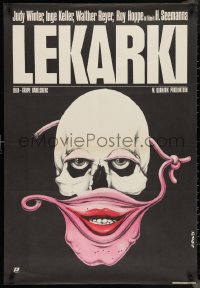 1c0762 WOMEN DOCTORS Polish 26x38 1985 bizarre Jakub Erol art of skull w/female mask!