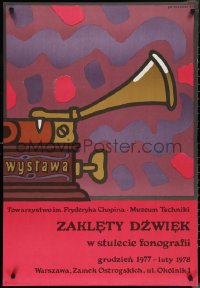 1c0764 ZAKLETY DZWIEK exhibition Polish 26x38 1977 Jan Mlodozeniec art of a phonograph!