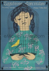 1c0684 CRASH OF SILENCE Polish 23x34 1954 different art of deaf mute girl w/ birdcage by Jan Lenica!