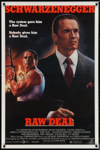 1c1356 RAW DEAL 1sh 1986 artwork of Arnold Schwarzenegger with gun & in suit by John Alvin!