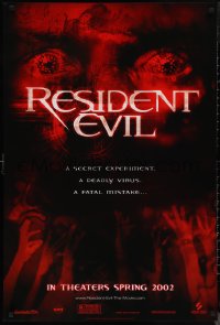 1c1364 RESIDENT EVIL teaser 1sh 2002 Paul W.S. Anderson, Milla Jovovich, Rodriguez, zombies!