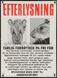 1c0194 EFTERLYSNING 25x34 Danish special poster 1960s cool wanted poster design & images of rat!