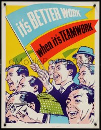 1c0069 IT'S BETTER WORK WHEN IT'S TEAMWORK 17x22 motivational poster 1950s people cheering w/flags!