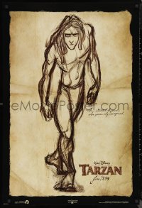 1c1441 TARZAN teaser DS 1sh 1999 June, Walt Disney, Edgar Rice Burroughs, great sketch artwork!
