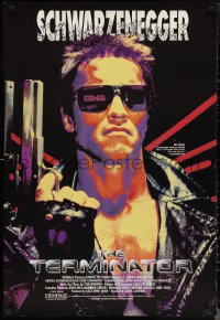 1c0086 TERMINATOR 27x40 video poster R1991 different cyborg Arnold Schwarzenegger with gun!