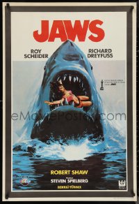 1c0272 JAWS Turkish 1981 best different art of classic man-eating shark with sexy girl in mouth!