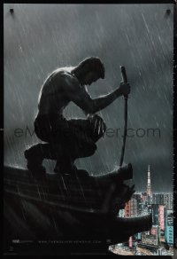 1c1487 WOLVERINE style B int'l teaser DS 1sh 2013 barechested Jackman kneeling on rooftop in rain!