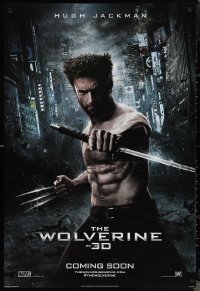 1c1485 WOLVERINE style D int'l teaser DS 1sh 2013 barechested Hugh Jackman w/ claws out & sword!