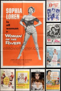 1d0319 LOT OF 16 FOLDED 1950S-80S ONE-SHEETS FROM SOPHIA LOREN ITALIAN MOVIES 1950s-1980s cool!