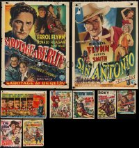 1d0909 LOT OF 11 FORMERLY FOLDED ERROL FLYNN BELGIAN POSTERS 1950s a variety of cool movie images!