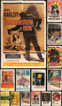 1d0321 LOT OF 15 FOLDED HEAVILY STAINED HORROR/SCI-FI ONE-SHEETS 1950s-1970s MUCH lesser condition!