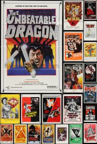 1d1087 LOT OF 58 FORMERLY TRI-FOLDED KUNG-FU ONE-SHEETS 1970s-1980s cool martial arts images!