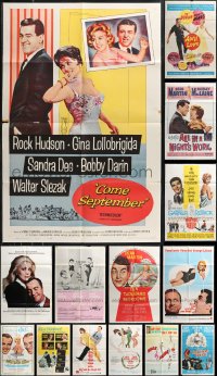 1d0280 LOT OF 21 FOLDED 1950S-60S ONE-SHEETS FROM ROMANTIC COMEDY MOVIES 1950s-60s great images!
