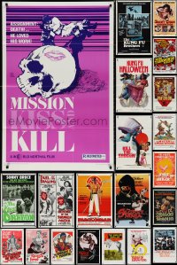 1d1089 LOT OF 55 FORMERLY TRI-FOLDED KUNG FU ONE-SHEETS 1980s cool images from martial arts movies!