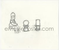 1f0177 SIMPSONS animation art 2000s cartoon pencil drawing of Homer with Bart & Lisa!