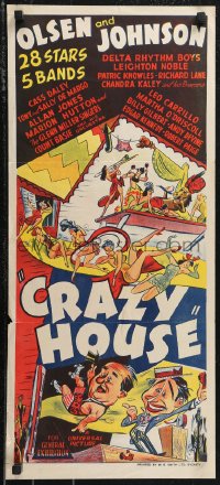 1f1650 CRAZY HOUSE Aust daybill 1943 Ole Olsen & Chic Johnson, great art montage!