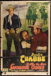 1f0930 BILLY THE KID'S SMOKING GUNS 1sh 1942 Buster Crabbe in fancy western duds w/smoking pistols!