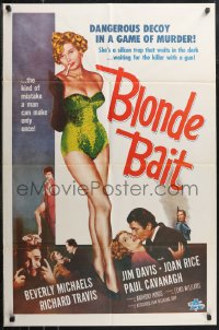 1f0939 BLONDE BAIT 1sh R1950s full-length sexy smoking bad girl Beverly Michaels is a silken trap!