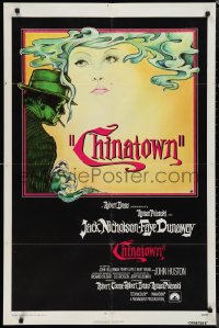 1f0958 CHINATOWN int'l 1sh 1974 Roman Polanski, Jim Pearsall art of smoking Jack Nicholson & Faye Dunaway!