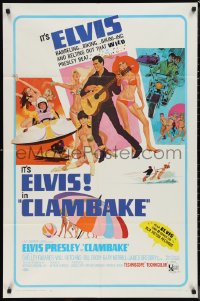 1f0962 CLAMBAKE 1sh 1967 McGinnis art of Elvis Presley in speed boat w/sexy babes, rock & roll!