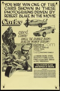 1f0971 CORKY 1sh 1972 Robert Blake, wacky NASCAR stock car racing contest, ultra rare!