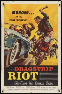 1f0987 DRAGSTRIP RIOT 1sh 1958 murder at 120 miles per hour, youth gone wild, classic biker gang art!