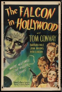 1f1005 FALCON IN HOLLYWOOD 1sh 1944 detective Tom Conway, where next will the killer strike!