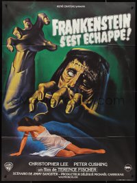 1f1275 CURSE OF FRANKENSTEIN French 1p R1970s different art of monster & sexy woman by Jean Mascii!