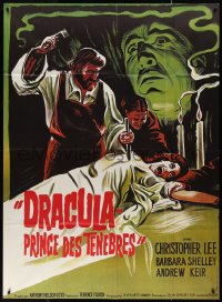 1f1284 DRACULA PRINCE OF DARKNESS French 1p R1970s art of vampire Christopher Lee + man driving stake!