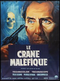 1f1336 SKULL French 1p 1965 different Roger Soubie art of Peter Cushing, creepy skull & gun!
