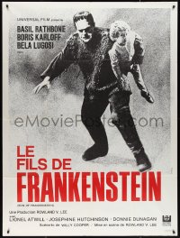 1f1338 SON OF FRANKENSTEIN French 1p R1969 cool full-length image of Boris Karloff carrying child!