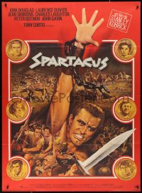 1f1339 SPARTACUS French 1p R1970s Stanley Kubrick, Mascii art of Kirk Douglas + cast on gold coins!