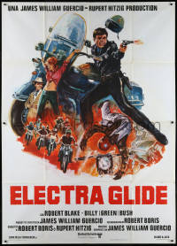 1f1499 ELECTRA GLIDE IN BLUE Italian 2p 1973 cool montage art of motorcycle cop Robert Blake!
