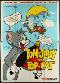 1f1608 TOM E JERRY IN TOP-CAT Italian 2p 1967 parachuting cartoon mouse attacking cat with hammer!